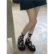 竖条纹袜子女夏薄款网纱黑色水晶袜玻璃丝袜短袜搭配小皮鞋袜子
