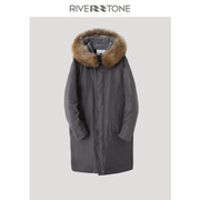 riverstone流石男装貉子毛领长款羽绒服，冬时尚潮加厚保暖外套