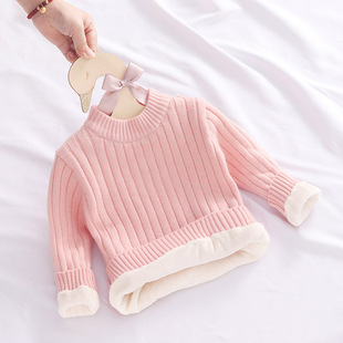 女童圆领毛衣1-3岁男宝宝，加绒针织衫6月婴儿套头打底上衣加厚冬装