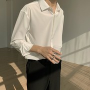 禁欲系薄款冰丝白衬衫男长袖夏季气质复古垂感免烫，ins韩版衬衣男