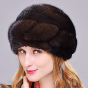 整貂皮帽子女款进口水貂毛，麻花贝雷帽冬季女士整张皮，真皮草包头帽