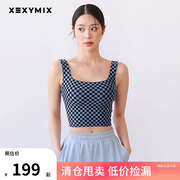 捡漏xexymix韩国瑜伽服女方领棋盘格背心，夏季吊带健身服
