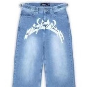 美式街头嘻哈牛仔裤男士秋季高街小众潮牌设计感字母印花阔腿长裤