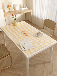 菱形格餐桌垫桌布免洗防水防油桌面皮革垫简约现代风茶几垫圆桌垫
