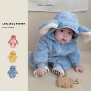 Sissi宝宝 韩版洋气婴儿秋冬装动物造型连帽爬服连体衣毛绒保暖衣