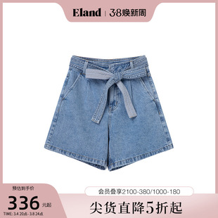 Eland衣恋牛仔短裤女夏季复古高腰显瘦A字包臀超短裤女