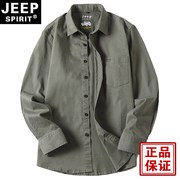 jeep吉普长袖工装衬衫，宽松大码休闲外套青年，男装纯棉秋季上衣