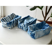 简约扎染蓝色手工纯棉麻客厅家用抽纸盒纸巾盒纸巾套装饰收纳布艺