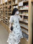 新中式改良立领连衣裙2023夏季甜美设计感不规则下摆中长款旗袍裙