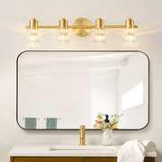 北欧全铜镜前灯浴室卫生间镜柜专用壁灯LED轻奢法式水晶玻璃墙灯