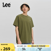 Lee商场同款24春夏舒适版圆领刺绣小Logo橄榄绿男短袖T恤休闲