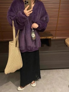 韩版纯色紫色毛毛卫衣外套女2024高级感气质，百搭洋气上衣潮