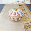 日本进口其泉窑色绘梅菊盖罐手绘日式家用盖碗收纳带盖燕窝蒸盅