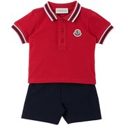 潮奢 Moncler 女童红色 & 海军蓝条纹婴儿 Polo 衫 & 短