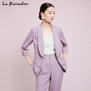 商场同款La Koradior拉珂蒂2024春夏紫色二粒扣七分袖西装外套