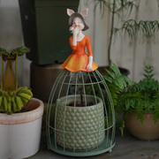 花园做旧铁艺女孩公主裙娃娃花架摆件庭院阳台绿植铁线莲爬藤架