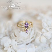 Aurora 奥罗拉公主 绝美复古繁花似幔纱天然紫水晶925纯银套戒指