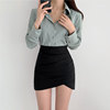 黑色短裙女春2023韩版半身裙高腰，紧身包臀性感，不规则褶皱一步裹裙