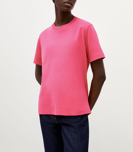 西班牙单夏季桃红色，休闲版型纯棉短袖圆领时尚，百搭女t恤