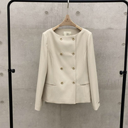 2024春季韩版宽松圆领西装，外套女双排扣时尚高级感洋气小西服