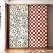 日式海浪纹推拉门壁纸，翻新卧室家具，装饰衣柜贴纸玻璃门改造门贴纸