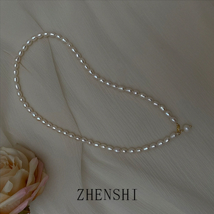 珍氏珠宝米型天然淡水珍珠项链女款 法式复古时尚优雅颈链锁骨链
