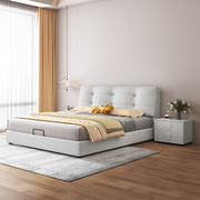 现代简约奶油风科技布，双人床1.8米主卧皮床1.5米小户型高箱储物床