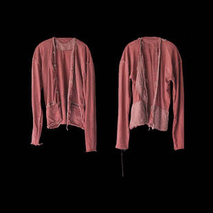 买手系列  全羊毛针织外套  薯莨染粉红色 全手工缝  热水女装