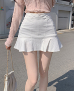 白色性感鱼尾裙女夏显瘦短裙2024韩版高腰包臀荷叶边半身裙潮
