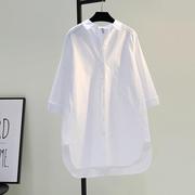 香港潮牌2023白色牛津纺棉中长款外套宽松显瘦衬衣裙韩版衬衫