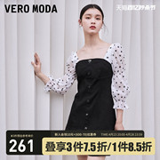 Vero Moda连衣裙2023早秋气质甜美显瘦小黑裙泡泡袖牛仔裙
