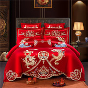 全棉婚庆四件套大红床单刺绣，被套结婚房床上用品纯棉六件套