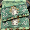 出口日本原单宫崎骏叶子龙猫刺绣卡通可爱绿色舒适吸水 方巾 毛巾