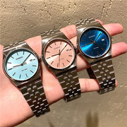 卡西欧圆盘简约钢带复古蓝手表男女商务情侣时尚复古mtp-b145d