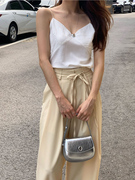 亚麻吊带韩版女夏季短款无袖外穿白色，上衣v领小性感百搭棉麻背心