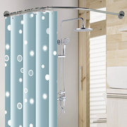 浴室不锈钢弧形免打孔浴帘套装加厚涤纶防水帘子布转角型浴室帘杆