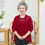 中老年人春秋装妈妈针织衫奶奶外套薄款衣服老太太开衫毛衣70岁