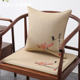 骆易家荷花刺绣红木沙发坐垫实木椅子家具座垫圈椅太师椅茶桌椅