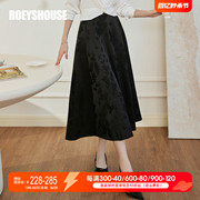 罗衣新中式中国风提花半身裙，2024夏季高腰，黑色大摆长裙10039