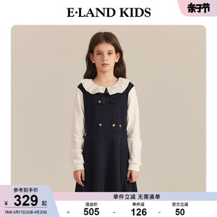 elandkids衣恋童装2024年春季女童复古优雅假两件长袖连衣裙