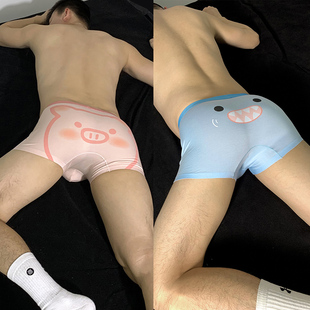 男士内裤莫代尔纯棉卡通可爱小猪，个性粉色男生礼物，猪猪款平角裤潮