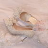 银色主婚鞋新娘鞋2024主婚纱秀禾水晶鞋仙女风伴娘细高跟鞋女
