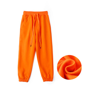 儿童春季橘色运动裤男童毛圈单裤，女宝休闲长裤，橙色裤幼儿园校裤