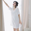 白色睡裙女性感v领纯棉薄，款短袖睡衣孕妇春秋网红2021年