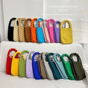 极优韩国小众设计纯色针织小包糖果色针织包mini手提包斜跨单肩包