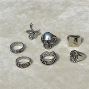 日韩潮人复古银戒指气质，简约创意骷颅头指环，夸张开口男女食指戒指