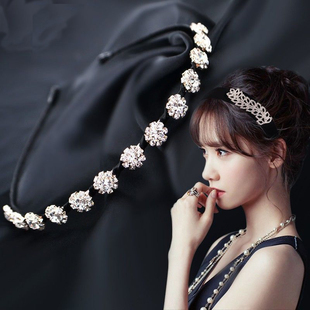 韩版水钻珍珠蝴蝶结细发箍韩国水晶领结兔耳朵发夹发卡头箍发饰品