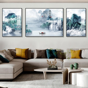 客厅装饰画山水画挂画大气，高端沙发背景墙壁画，现代简约三联画墙画