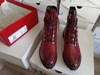 德国SO外贸女短靴 小尖头酒红色压纹漆皮绑带低跟马丁靴36-43
