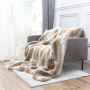 仿真猞猁毛皮草毛毯奢华大气样板间铺床盖毯柔软舒适客厅沙发搭毯